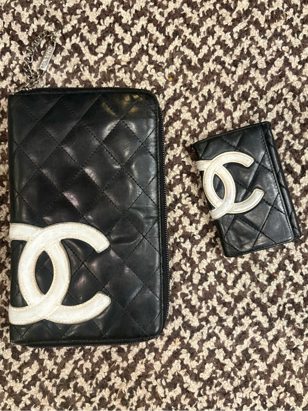 Chanel Cambon Black Quilted Leather Wallet & Key Holder Set